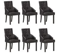 Yisssmeng Lot de 6 chaises de salle à manger, en cuir de chèvre véritable, noires, avec toile d'acacia massif, 52 x 60 x 95 cm, rembourrage confortable, design vintage moderne, pour salle à manger