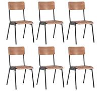 Yisssmeng Lot de 6 chaises de salle à manger, marron, en contreplaqué avec cadre en acier revêtu par pulvérisation, 41,5 x 54 x 85,5 cm, empilables, design moderne, robustes et durables, pour cuisine