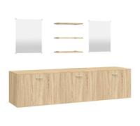 Yisssmeng Lot de 6 meubles de salle de bain - Meuble de salle de bain en chêne avec 2 miroirs et 3 étagères - Meuble de salle de bain en bois - 180 x 45 x 45 cm
