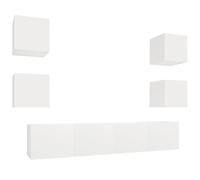 Yisssmeng Lot de 6 meubles TV muraux pour salon, meuble bas en blanc, design moderne, matériau en bois, 2 armoires de 80 cm et 4 armoires de 30,5 cm