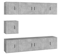 Yisssmeng Lot de 7 meubles TV bas, gris béton, 100 x 34,5 x 40 cm, buffet mural moderne, avec espace de rangement et construction robuste, pour salon, cuisine, couloir
