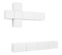 Yisssmeng Lot de 7 meubles TV suspendus en bois - Meuble de salon moderne avec espace de rangement pour montage mural - Avec 4 petits et 3 grands compartiments - Blanc