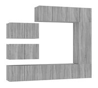 Yisssmeng Lot de 8 meubles TV bas en bois Sonoma gris 60 x 30 x 30 cm et 30 x 30 x 90 cm - Montage mural possible - Design moderne avec beaucoup d'espace de rangement pour salon, chambre à coucher