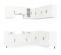 Yisssmeng Lucca 3043837 Ensemble d'armoires de cuisine en bois blanc brillant offrant un grand espace de rangement avec commode d'angle et armoires suspendues pour cuisine moderne salon, salle à