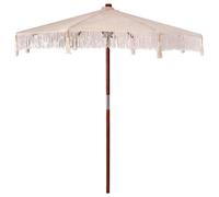 Yisssmeng Macrame Parasol octogonal en coton et bois de teck avec système de roulettes, design bohème, 252,5 x 252,5 x 260 cm, crème