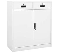 Yisssmeng Meuble de bureau en acier blanc 90 x 40 x 102 cm, armoire de rangement moderne avec 2 tiroirs, étagères réglables, loquet de rangement verrouillable pour la maison, le couloir et l'étude