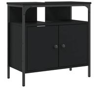 Yisssmeng Meuble de lavabo, noir, 60 x 30 x 60 cm, en bois dérivé du bois et acier, design moderne avec espace de rangement pour lavabo à main dans les toilettes d'invités, meuble peu encombrant pour