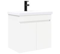 Yisssmeng Meuble de salle de bain avec lavabo en céramique et robinet noir, armoire de salle de bain murale, blanc, 61 x 40 x 74,5 cm, meuble de salle de bain moderne avec espace de rangement et bonde