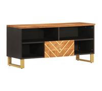 Yisssmeng Meuble TV 100 x 33,5 x 46 cm en bois de manguier et fer - Marron/noir - Industriel - Grand espace de rangement pour salon et chambre à coucher