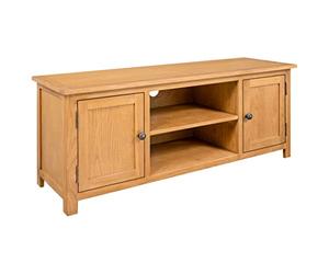 Yisssmeng Meuble TV 110x35x44 cm en Chêne Massif pour Salon | Buffet bas rustique pour salon avec 2 portes et 2 niches, adapté pour ranger vos appareils multimédias et livres.
