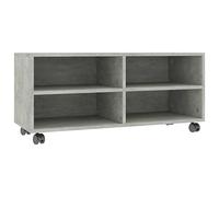 Yisssmeng Meuble TV à roulettes Bois d'Ingénierie 90x35 cm Gris Béton | Support TV mobile pour salon avec 4 niches ouvertes pour ranger vos lecteurs DVD et livres facilement.