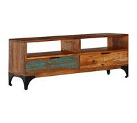 Yisssmeng Meuble TV bas 118 x 35 x 45 cm en bois massif recy t pieds en acier - Buffet industriel vintage pour salon, chambre à coucher et couloir