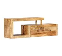 Yisssmeng Meuble TV bas 120 x 30 x 40 cm en bois de manguier massif - Buffet moderne pour le salon - Pas de montage nécessaire - Commode TV stable avec 2 tiroirs et compartiment ouvert