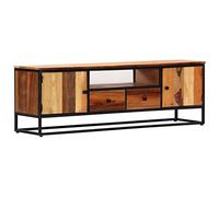 Yisssmeng Meuble TV bas 120 x 30 x 40 cm en bois massif recy t acier vintage industriel avec 2 portes et 2 tiroirs Buffet pour salon, chambre à coucher, couloir