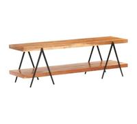 Yisssmeng Meuble TV bas 160 x 40 x 50 cm en bois d'acacia massif avec cadre en fer - Design industriel vintage - Avec 2 étagères - Robuste et durable - Pour salon, salle à manger, couloir