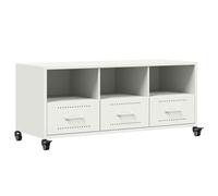 Yisssmeng Meuble TV bas blanc 100,5 x 39 x 43,5 cm en acier froid avec 3 tiroirs et roulettes, design moderne, beaucoup d'espace de rangement, facile d'entretien, buffet TV pour salon, couloir, bureau