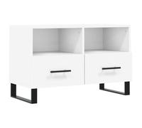 Yisssmeng Meuble TV bas blanc 80 x 36 x 50 cm en bois avec pieds en fer, buffet moderne avec 2 tiroirs et 2 compartiments, table TV stable pour salon et chambre à coucher
