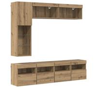 Yisssmeng Meuble TV bas, en chêne artisanal, 30,5 x 30 x 102 cm, montage mural, avec LED 7 couleurs, buffet peu encombrant pour le salon