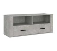 Yisssmeng Meuble TV bas gris béton 100 x 35 x 40 cm en matériau dérivé du bois avec tiroirs et compartiments pour salon et chambre à coucher
