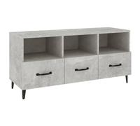 Yisssmeng Meuble TV bas gris béton 102 x 35 x 50 cm en matériau dérivé du bois avec tiroirs et étagères, meuble TV moderne avec fixation murale pour salon, coin divertissement