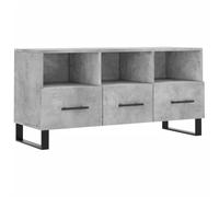 Yisssmeng Meuble TV bas gris béton 102 x 36 x 50 cm avec 3 compartiments et 3 tiroirs, panneau en bois massif et structure en acier, buffet moderne pour salon, chambre à coucher et couloir