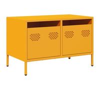 Yisssmeng Meuble TV bas jaune moutarde 68 x 39 x 43,5 cm en acier laminé à froid, buffet industriel avec 2 tiroirs, pieds réglables en hauteur, miracle de rangement pour salon et chambre à coucher