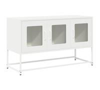 Yisssmeng Meuble TV blanc 100,5 x 39 x 60,5 cm, en acier laminé à froid, meuble bas moderne avec poignées et pieds en métal, miracle de rangement pour salon, couloir, chambre à coucher