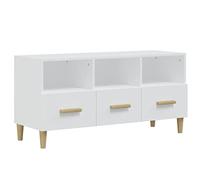 Yisssmeng Meuble TV Blanc 102x36x50 cm en Bois d'Ingénierie pour Salon | Buffet bas de salon avec tiroirs spacieux et pieds robustes en eucalyptus, idéal pour organiser vos appareils.