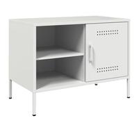 Yisssmeng Meuble TV blanc 68 x 39 x 50,5 cm en acier au look industriel avec 2 étagères ouvertes et porte Soft-Close, meuble bas moderne pour salon, chambre à coucher ou couloir