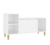 Yisssmeng Meuble TV blanc brillant 100 x 35 x 55 cm - Matériau du bois et eucalyptus - Meuble bas moderne avec espace de rangement et support mural - Pour salon, chambre à coucher, couloir