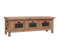 Yisssmeng Meuble TV Bois d'Acajou Massif avec 3 Tiroirs 120x30x40 cm | Banc TV bas en bois massif pour salon, offrant un grand espace de rangement avec ses trois tiroirs pratiques.