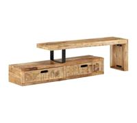 Yisssmeng Meuble TV Extensible 118-200 cm en Bois de Manguier Massif | Console basse modulable avec grand espace de rangement pour le salon, alliant bois exotique et structure en fer.