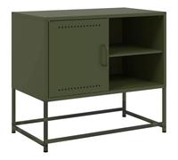 Yisssmeng Meuble TV industriel vert olive 68 x 39 x 60,5 cm en acier robuste, meuble bas moderne avec porte et 2 étagères, miracle d'espace pour salon, chambre à coucher et couloir
