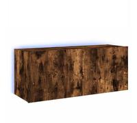 Yisssmeng Meuble TV mural avec LED RVB - 100 x 35 x 41 cm - Bois de chêne fumé - Moderne - Avec télécommande - Pour montage mural dans le salon, le couloir, la chambre à coucher