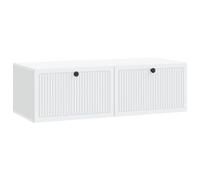Yisssmeng Meuble TV Mural Blanc 98x41x30 cm en Bois d'Ingénierie | Ce meuble suspendu optimise l'espace de votre salon avec un rangement moderne et des portes abattantes pratiques.
