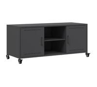 Yisssmeng Meuble TV noir 100,5 x 39 x 43,5 cm en acier durable avec roulettes et 2 portes pour salon, couloir et chambre à coucher