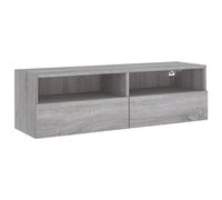 Yisssmeng Meuble TV suspendu gris sonoma 100 x 30 x 30 cm en matériau dérivé du bois - Design moderne avec 2 étagères - Montage mural pour un rangement peu encombrant dans le salon, la chambre à