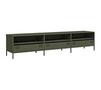 Yisssmeng Meuble TV vert olive - 202 x 39 x 43,5 cm - En acier laminé à froid - Buffet industriel avec 3 compartiments et 3 tiroirs - Meuble bas robuste pour salon et chambre à coucher