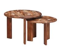Yisssmeng Nesting Lot de 2 tables basses multicolores en bois massif vieilli - Tables d'appoint rondes pour le salon - Tables basses peu encombrantes au design vintage - Ø 50 x 40 cm et Ø 40 x 34 cm