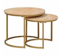 Yisssmeng Nesting Lot de 2 tables basses rondes en bois de manguier massif et acier, tables d'appoint modernes au design industriel pour salon, tables de canapé en bois naturel marron, Ø 50 cm et Ø 40