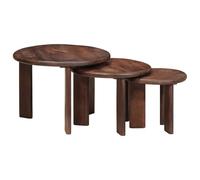 Yisssmeng Nesting Lot de 3 tables basses en bois massif de mangue, tables d'appoint modernes pour le salon, tables d'appoint rondes en marron foncé, tables basses peu encombrantes, 54 x 54 x 40 cm