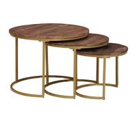 Yisssmeng Nesting Lot de 3 tables basses rondes en bois de manguier massif et acier, tables d'appoint rondes au design industriel, tables d'appoint peu encombrantes pour le salon, marron foncé, Ø 60