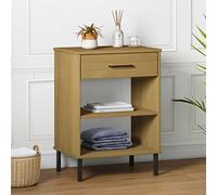 Yisssmeng Oslo - Armoire console d'appoint en pin massif - Marron - 50 x 35 x 70 cm - Avec pieds en métal - Look industriel - Pour couloir, salon, chambre à coucher