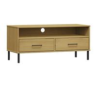 Yisssmeng Oslo - Meuble TV bas en pin massif - 106 x 40 x 46,5 cm - Marron - Avec pieds en métal - Meuble TV moderne pour espace de rangement et décoration dans le salon