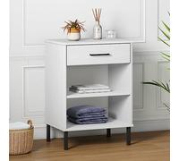 Yisssmeng Oslo Table d'appoint 50 x 35 x 70 cm en pin massif blanc avec pieds en métal - Armoire console moderne pour salon, canapé et couloir - Petite table basse robuste avec tiroir pour espace de