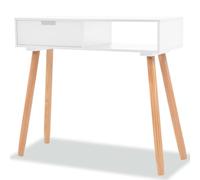 Yisssmeng Petite table console en pin massif 80 x 30 x 72 cm blanc/marron avec tiroir, table d'appoint robuste avec plateau en MDF, table latérale peu encombrante pour salon, couloir, chambre à