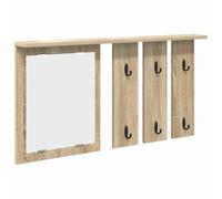 Yisssmeng Porte-Manteau Mural avec Miroir Étagère Chêne Sonoma 85 cm | Meuble d'entrée compact avec patères et surface effet bois pour organiser clés et sacs dans le couloir.