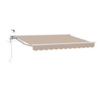 Yisssmeng Store enrouleur électrique à bras articulé - 3,5 x 2,5 m - Avec télécommande et manivelle - Montage mural - Semi-cassette - Acier et aluminium - Beige et blanc