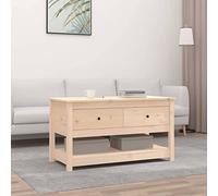 Yisssmeng Table basse 102 x 49 x 55 cm en pin massif avec 2 tiroirs et étagère ouverte au look maison de campagne intemporel, robuste pour salon, chambre à coucher et couloir