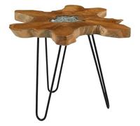 Yisssmeng Table basse 60-70 × 45 cm teck/polyrésine, table d'appoint finition verre, rustique, moderne, aspect racine, stable